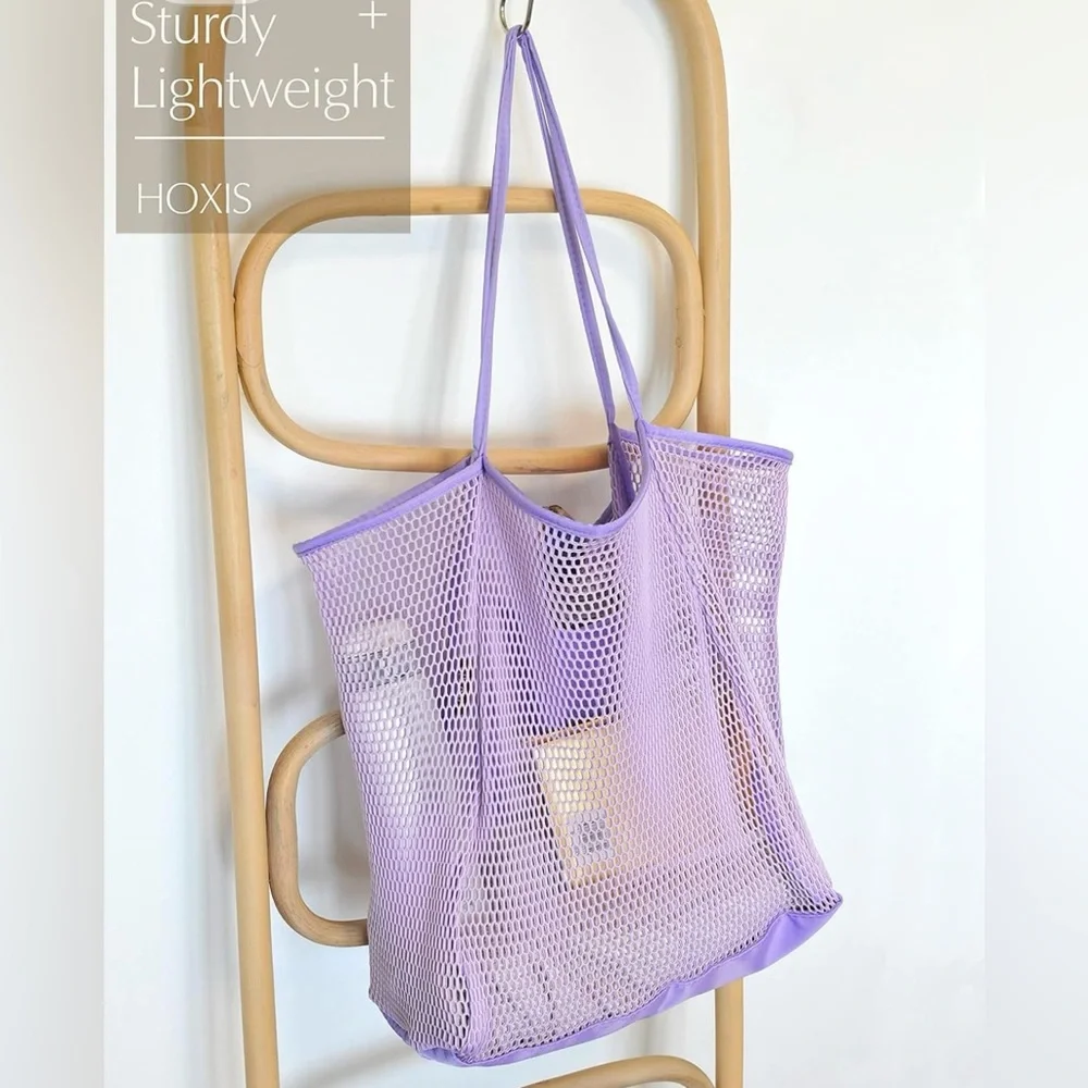 HOXIS Meshβ Beach Tote Women's Shoulder Bag LG Minimalist Purse Handbag Purple π - Picture 3 of 8